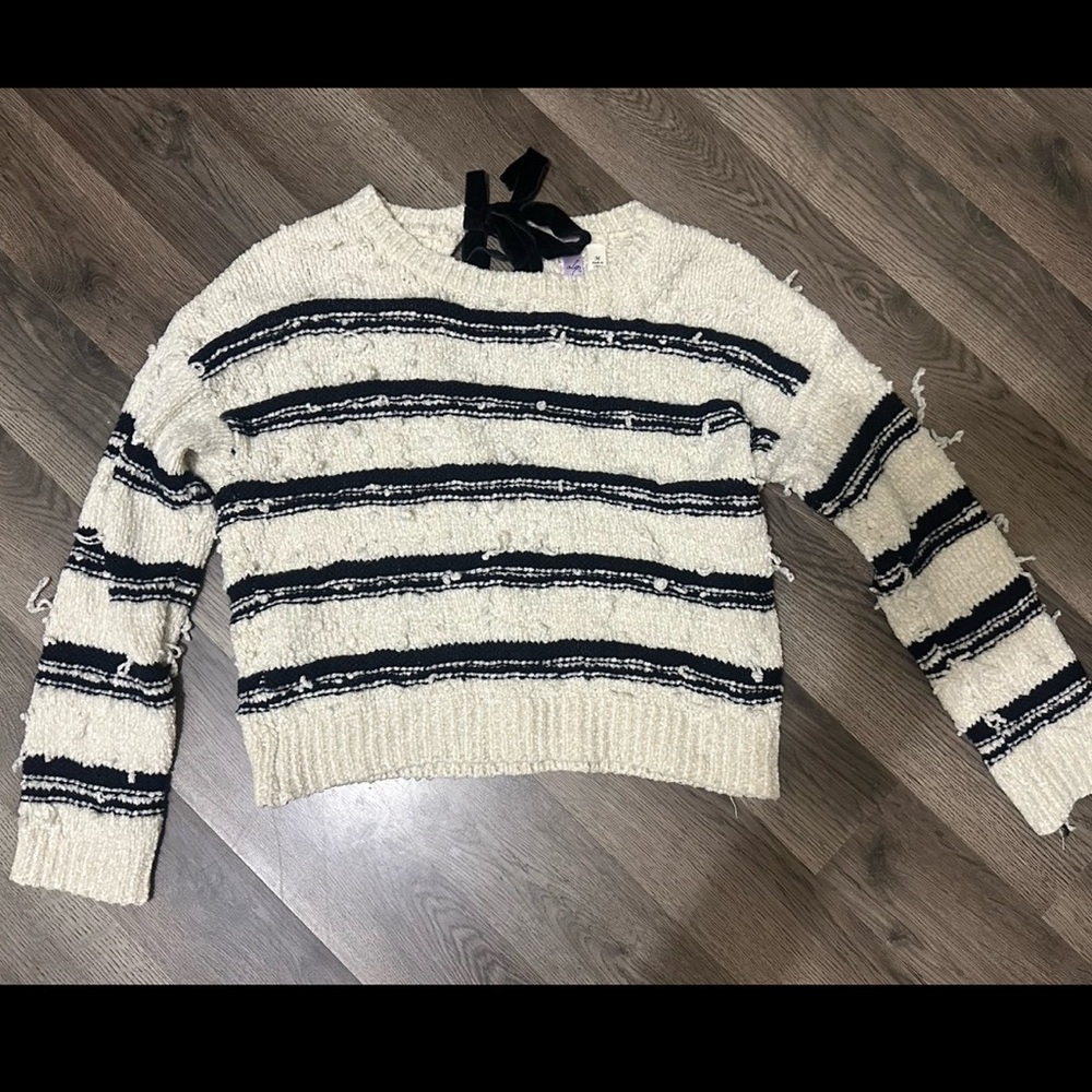 Alya Cream Crewneck Sweater with Black Stripes